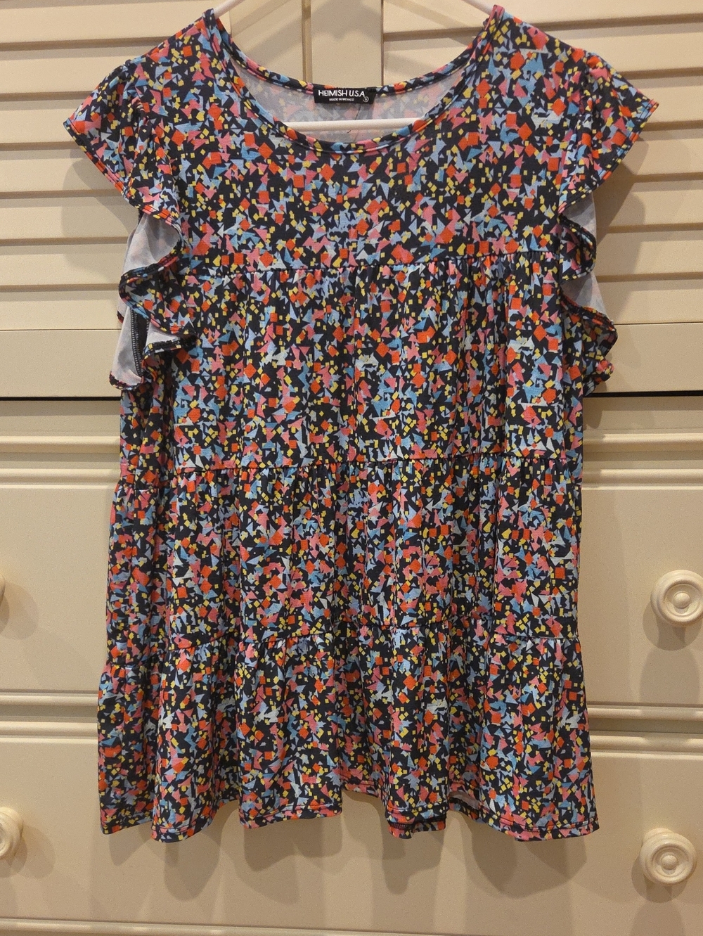 HEIMISH USA Women's Multicolor Confetti Ruffle Sleeve Shirt